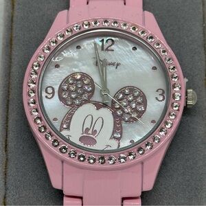 Disney Mickey Mouse Pink Enamel Watch with Sparkling Accents
